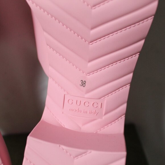 NWB Gucci Logo Rubber Clogs Mules Slip Ons Wild Rose - Picture 7 of 12
